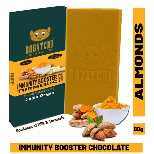 BOGATCHI Healthy Turmeric Milk White Chocolate Bar, Almonds, 80g